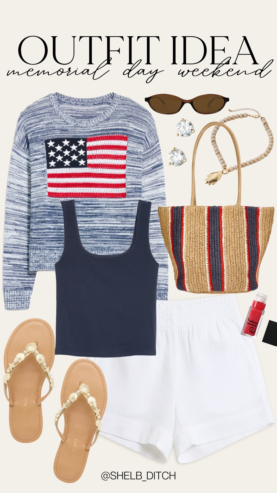Memorial Day weekend outfit. MDW style. What to wear for MDW. Target fashion. American flag sweater. Trendy summer sandals. Trendy linen shorts.

#LTKootd #LTKgrwm #LTKSeasonal