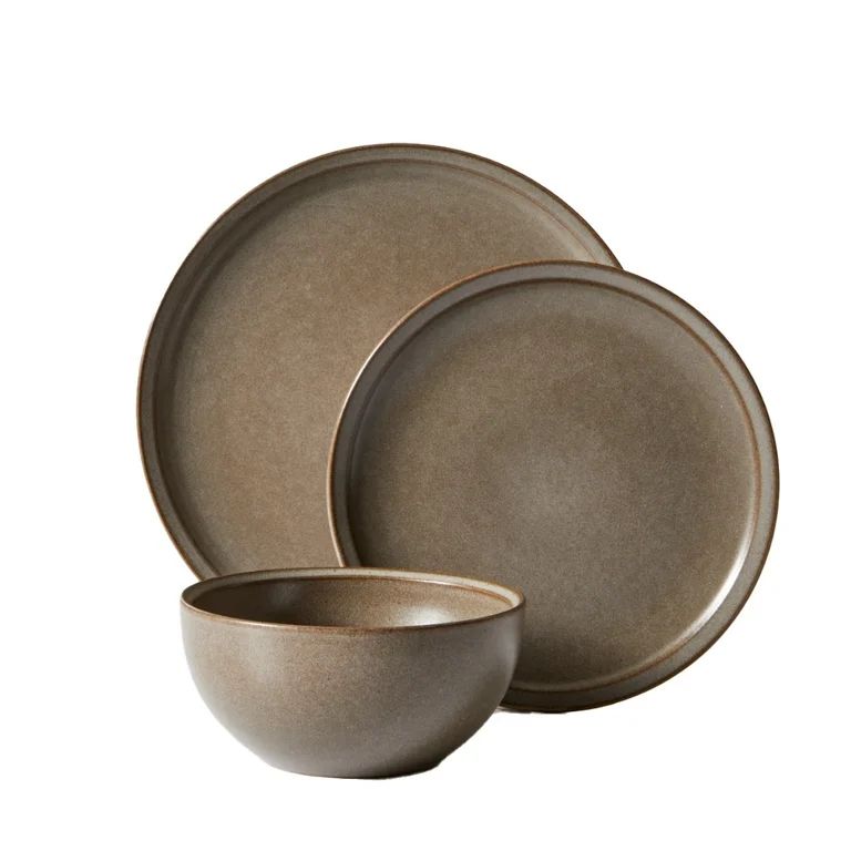 Better Homes and Gardens Banks Brown 12-Piece Stoneware Dinnerware Set | Walmart (US)