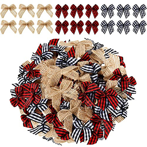 WHQXFDZ 60 PCS Christmas Mini Plaid Bows Burlap Bows Christmas Buffalo Plaid Bows Gingham Ribbon ... | Amazon (US)