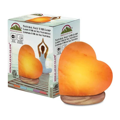 Himalayan Glow USB Salt Lamp, Multicolor Hand Carved Heart Shape Salt Lamp with Neem Wooden Base | Wayfair North America