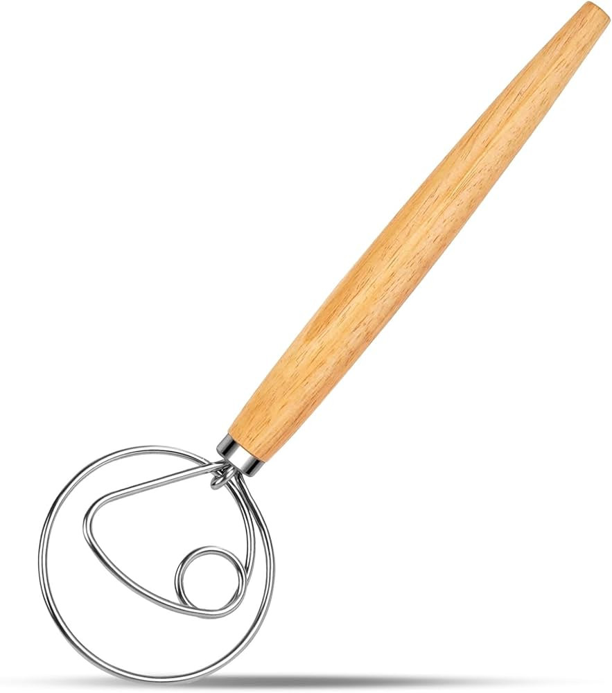 Danish Dough Whisk Stainless Steel Dough Whisk Dutch Bread Dough Hand Mixer Wooden Handle Kitchen... | Amazon (US)