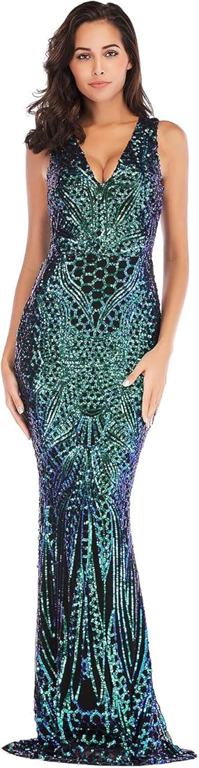 WERIDEDIRT Sequin V Neck Fringe Backless Spaghetti Strap Party Dress for Women | Amazon (US)