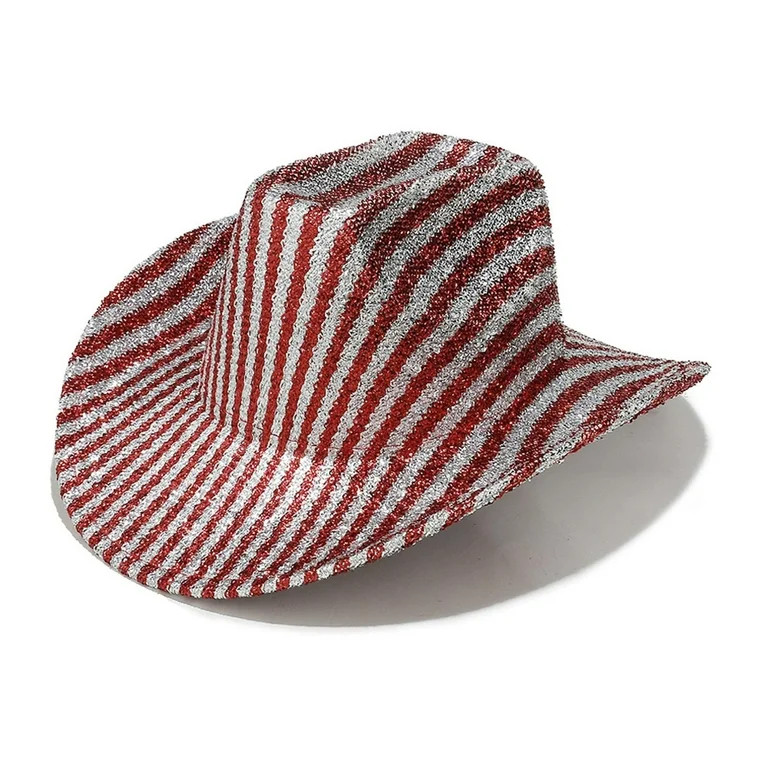 VONCOS Glitter Sequin Cowboy Hat Red Silver Striped for Women Men, Sparkly Party Cowgirl Hat for ... | Walmart (US)