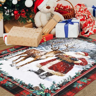 Indoor Christmas Rugs for Entryway Washable Non-Slip Winter Holiday Decor Christmas Tree Santa Claus Area Rug For Kitchen Red 4*6Ft | Target