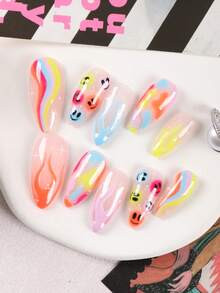 XEERCOOU 10pcs Glow-In-The-Dark Colored Line Smile Face, Yellow, Pink, Blue, Flame Design Press-O... | SHEIN