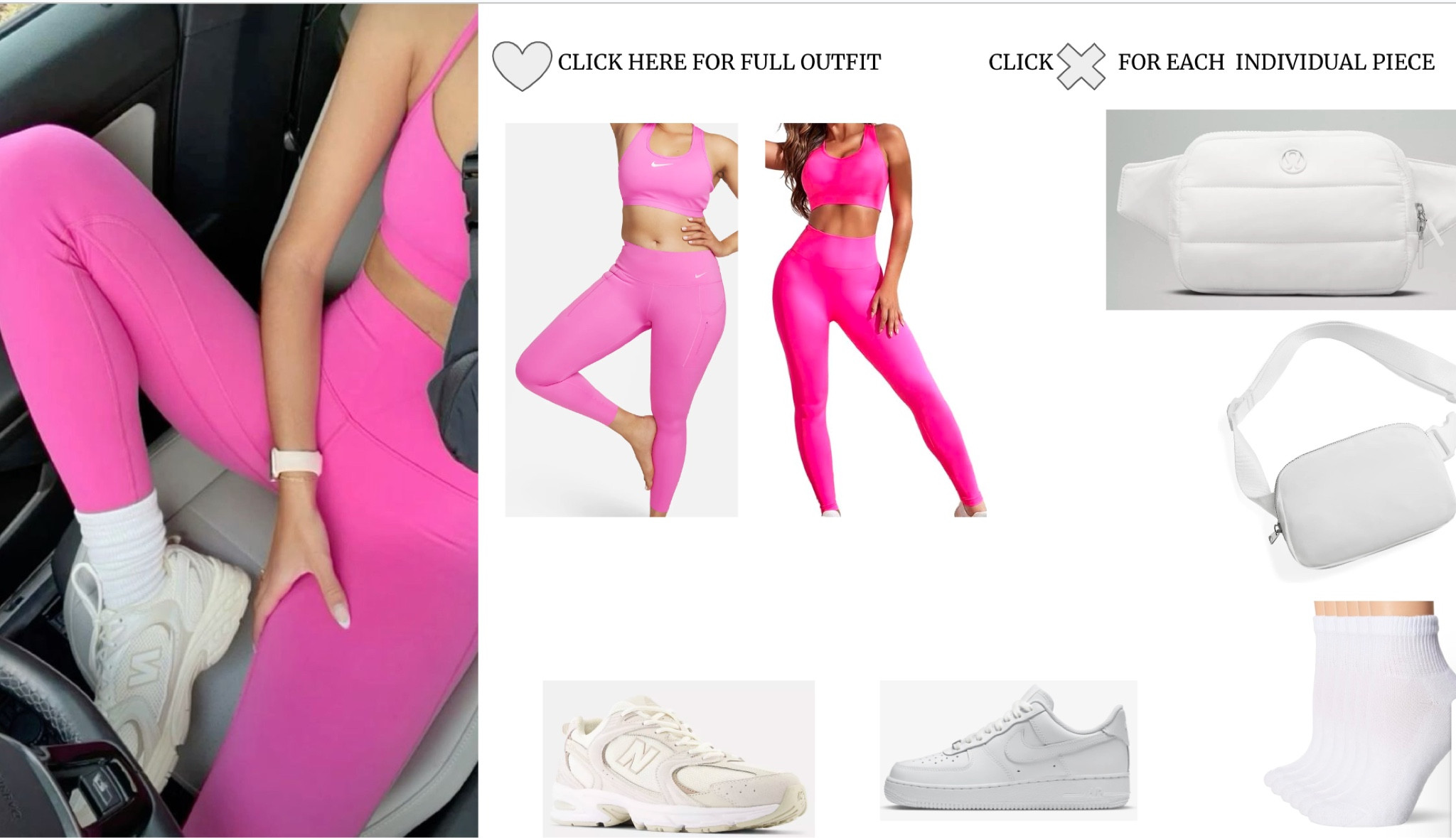 Feeling good about yourself while working out is the best, this hot pink set is such a fun color for spring! Cream new balances or air forces to finish the look with a white Fanny pack to carry your stuff! 

#LTKSeasonal #LTKfindsunder100 #LTKstyletip