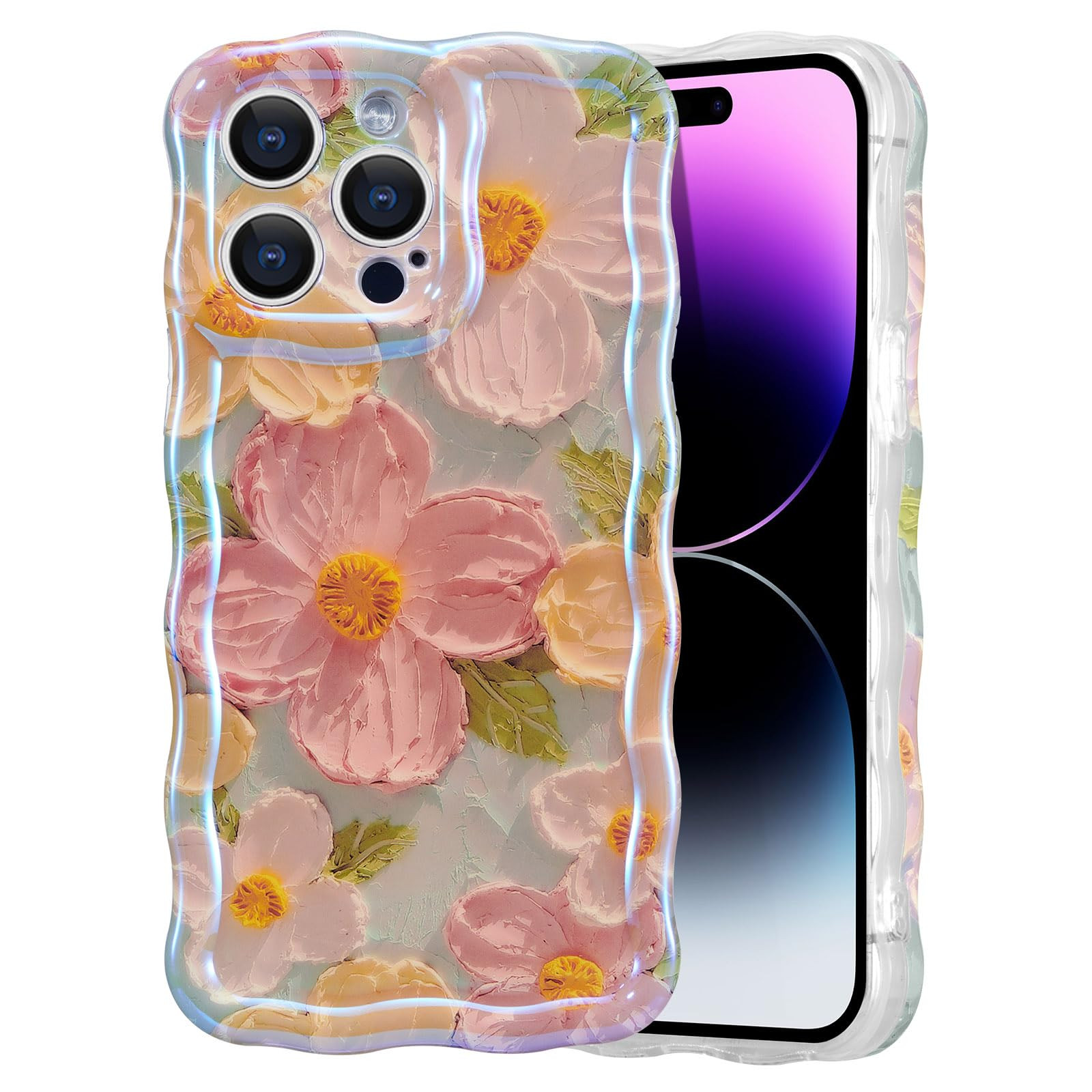 EYZUTAK Case for iPhone 16 Pro Max, Colorful Retro Oil Painting Printed Flower Laser Glossy Patte... | Amazon (US)