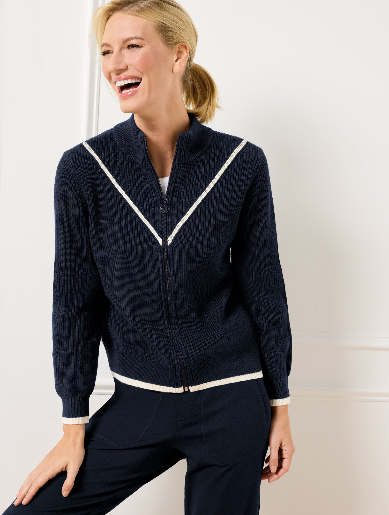 Coolmax® Full Zip Sweater Jacket - Chevron | Talbots