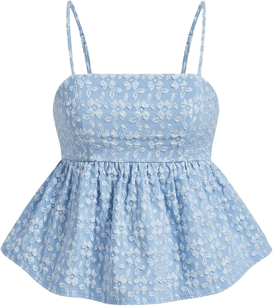 SOLY HUX Women's Spaghetti Strap Ruffle Hem Peplum Summer Cami Tops | Amazon (US)