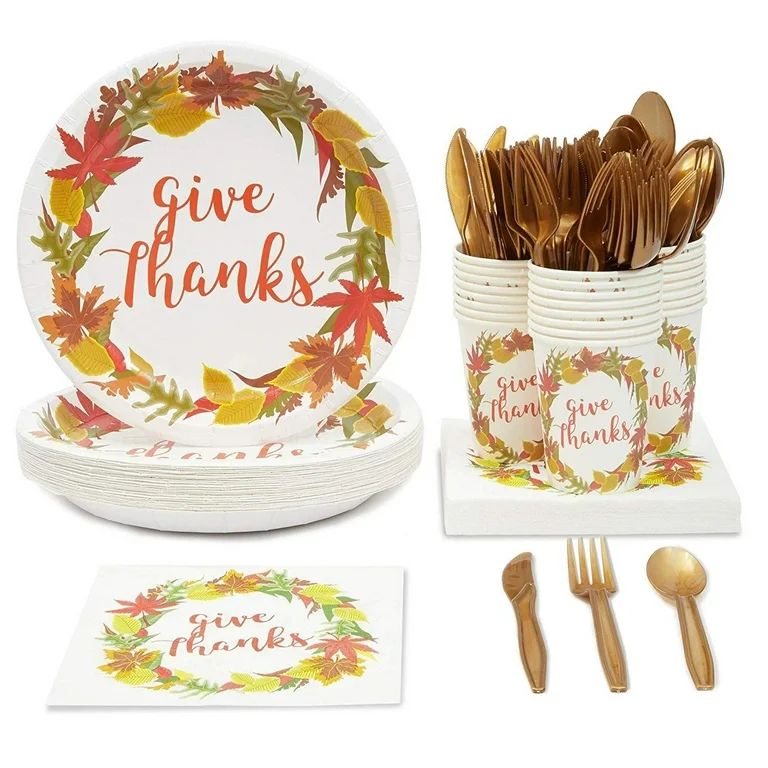 Serves 24 Thanksgiving Give Thanks Theme Party Supplies, 144PCS Plates Napkins Cups, Favors Decor... | Walmart (US)