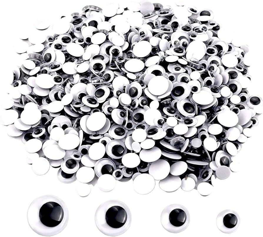 Upins 1000 Pcs Black Wiggle Googly Eyes with Self-Adhesive, 6mm 8mm 10 mm 12mm Mixed Packaging | Amazon (US)
