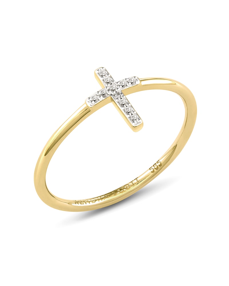 Cross 14k White Gold Band Ring in White Diamond | Kendra Scott