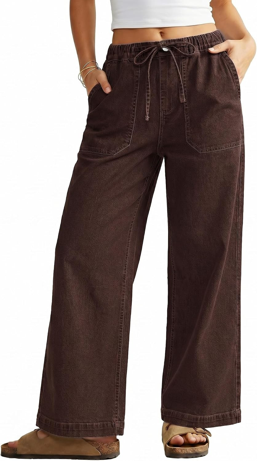 GRAPENT Wide Leg Jeans for Women Trendy High Waisted Drawstring Tie Elastic Waist Stretchy Denim Pants Trouser Jeans | Amazon (US)