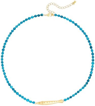 Fish Necklace for Women Blue Beaded Natural Stone Boho Choker Necklace 14K Gold Plated Fish Choke... | Amazon (US)
