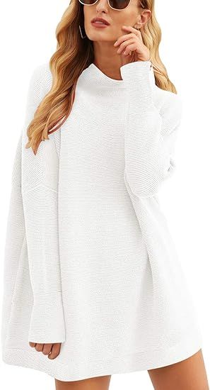 ANRABESS Women Casual Turtleneck Batwing Sleeve Slouchy Oversized Ribbed Knit Tunic Sweaters | Amazon (US)