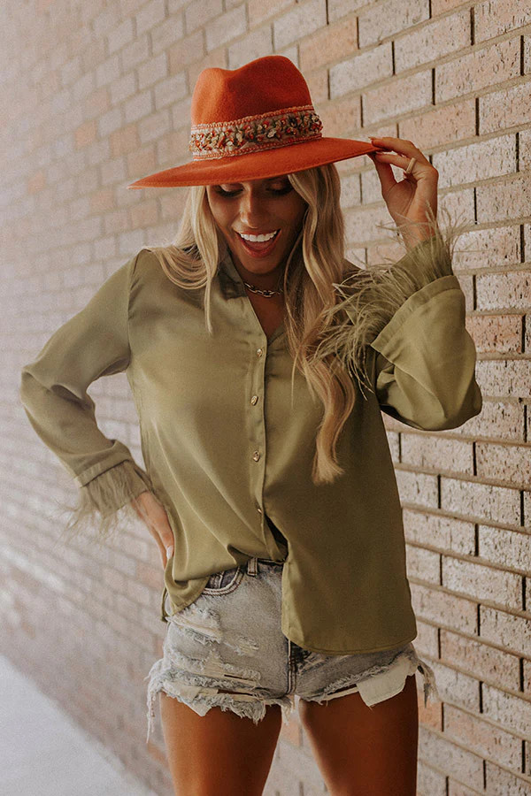 Tuscan Vibes Button Up Feather Top In Sage • Impressions Online Boutique | Impressions Online Boutique