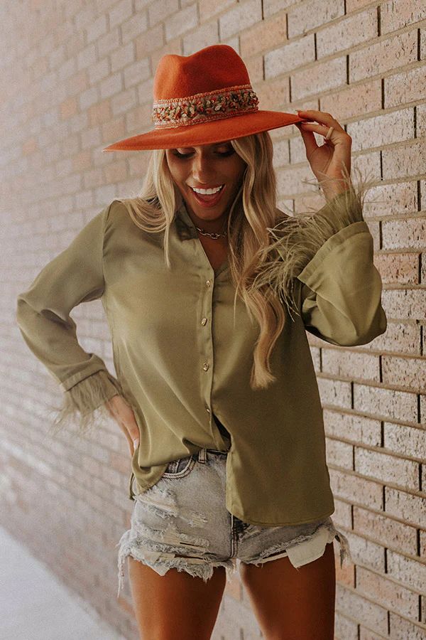 Tuscan Vibes Button Up Feather Top In Sage • Impressions Online Boutique | Impressions Online Boutique