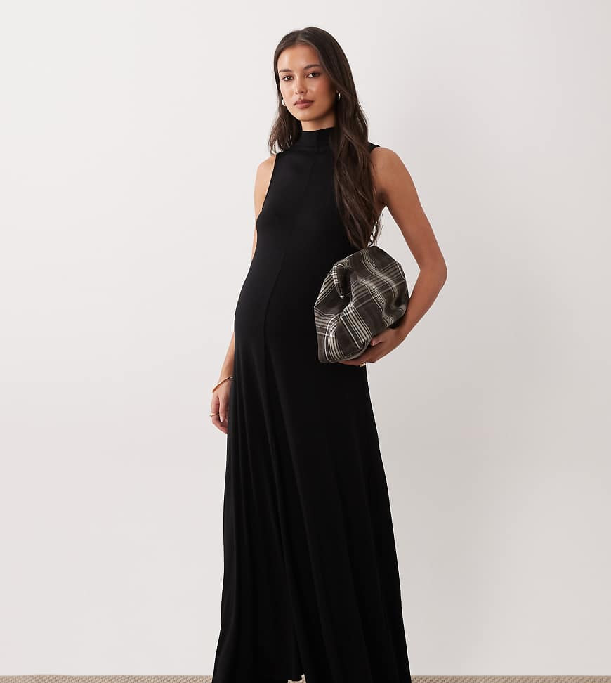 ASOS DESIGN Maternity – Hochgeschlossenes Maxikleid in Schwarz | ASOS (Global)