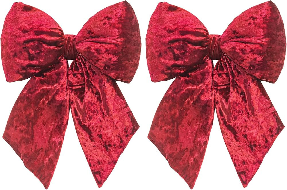 KI Store Burgundy Large Plush Velvet Bows Set of 2 12-Inch Christmas Bow Tree Topper for Christma... | Amazon (US)