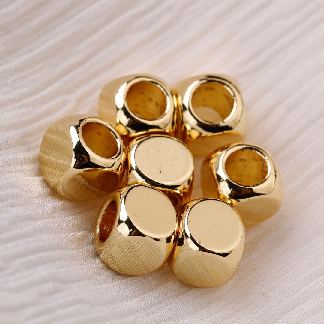 18K Gold Plated Rounded Square Big Hole Spacer Beads for DIY Jewelry Bracelet Earrings Necklace M... | Etsy (US)