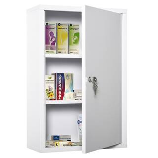 kleankin 15.75 in. W x 23.5 in. H Steel White Wall Surface Mount Medicine Cabinet without Mirror ... | The Home Depot