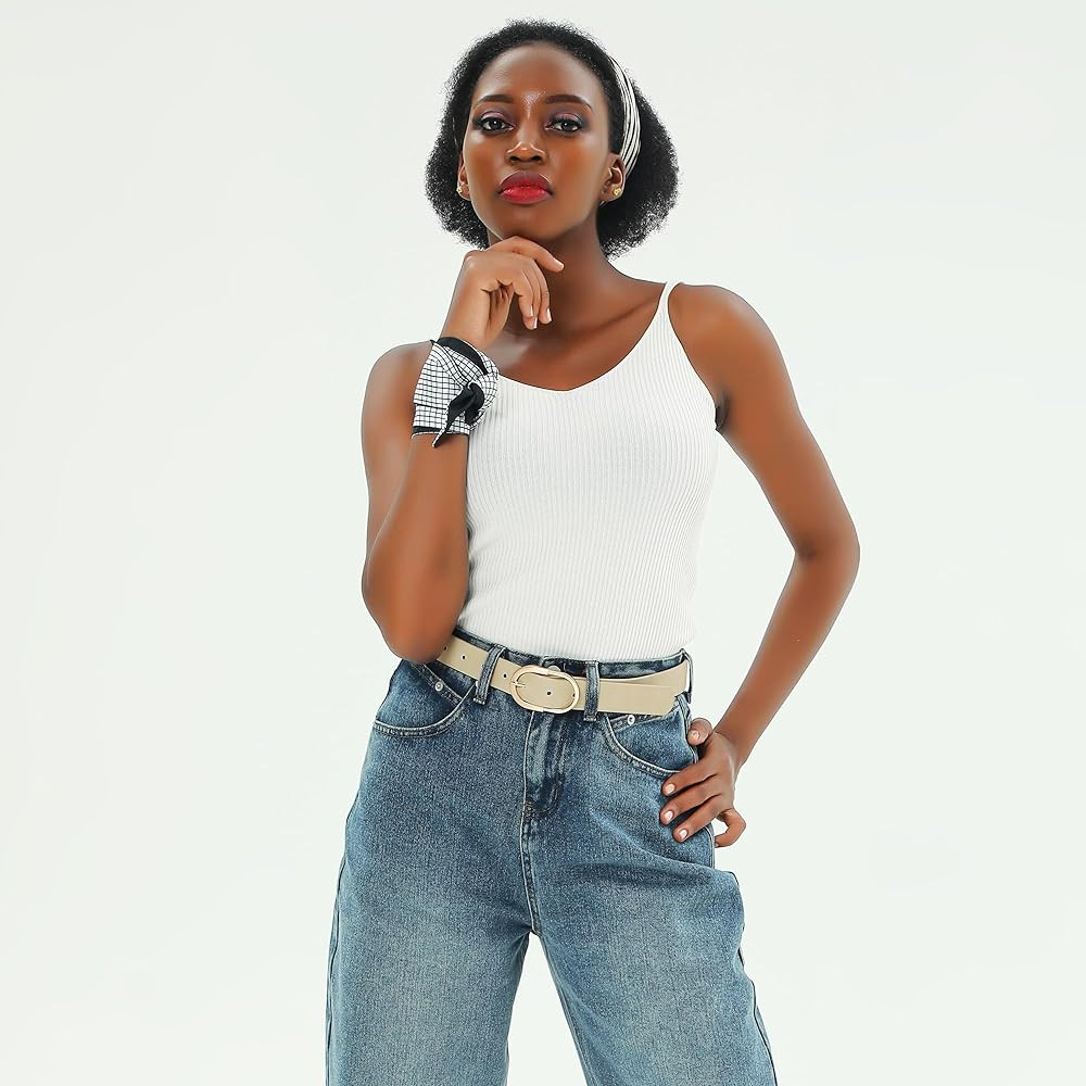 Womens Leather Waist Belts for Jeans Pants with Gold Buckle | Amazon (US)
