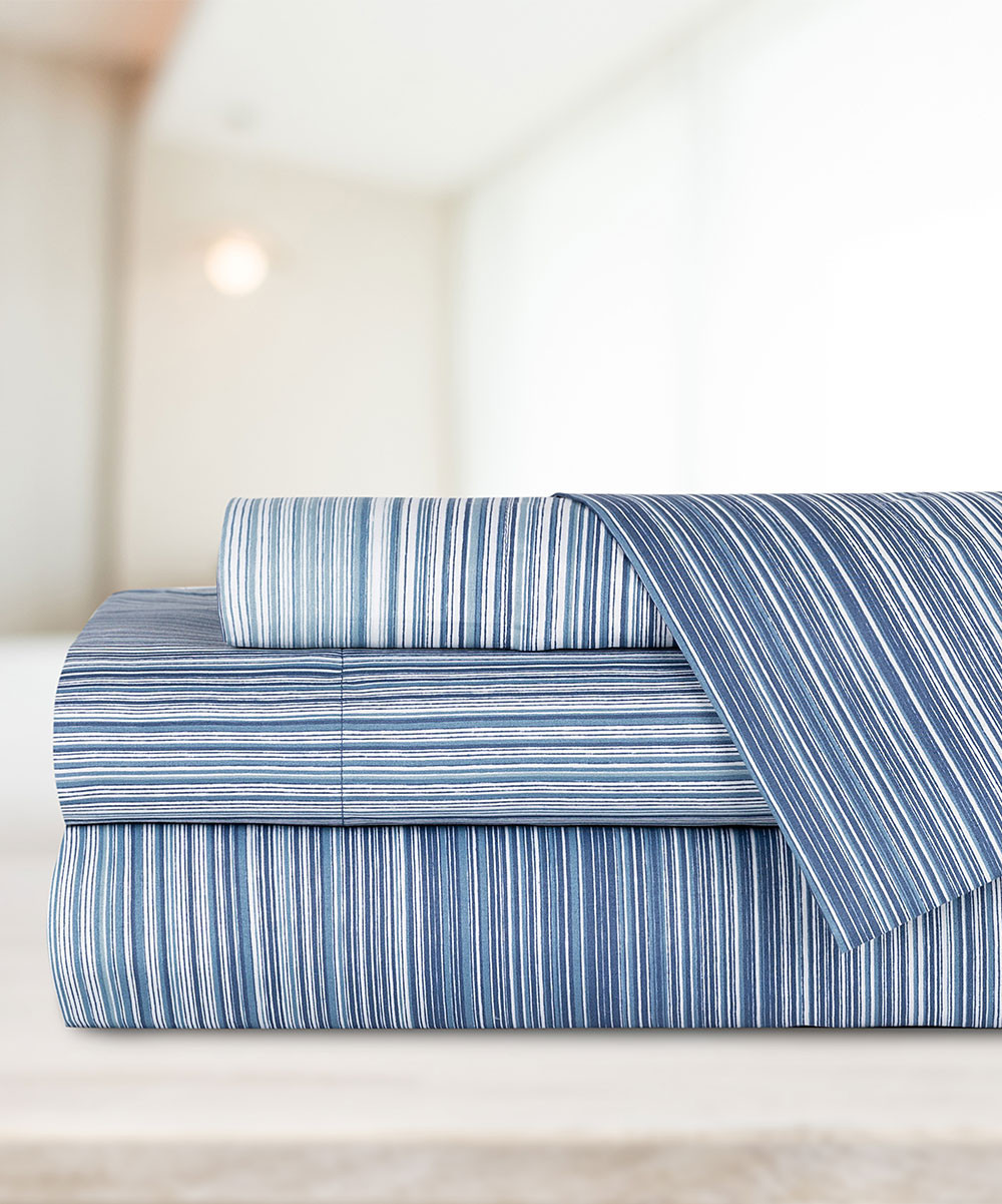 Safdie & Co. Inc. Sheet Sets Navy - Navy Blue Ombre Stripe Microfiber Sheet Set | Zulily