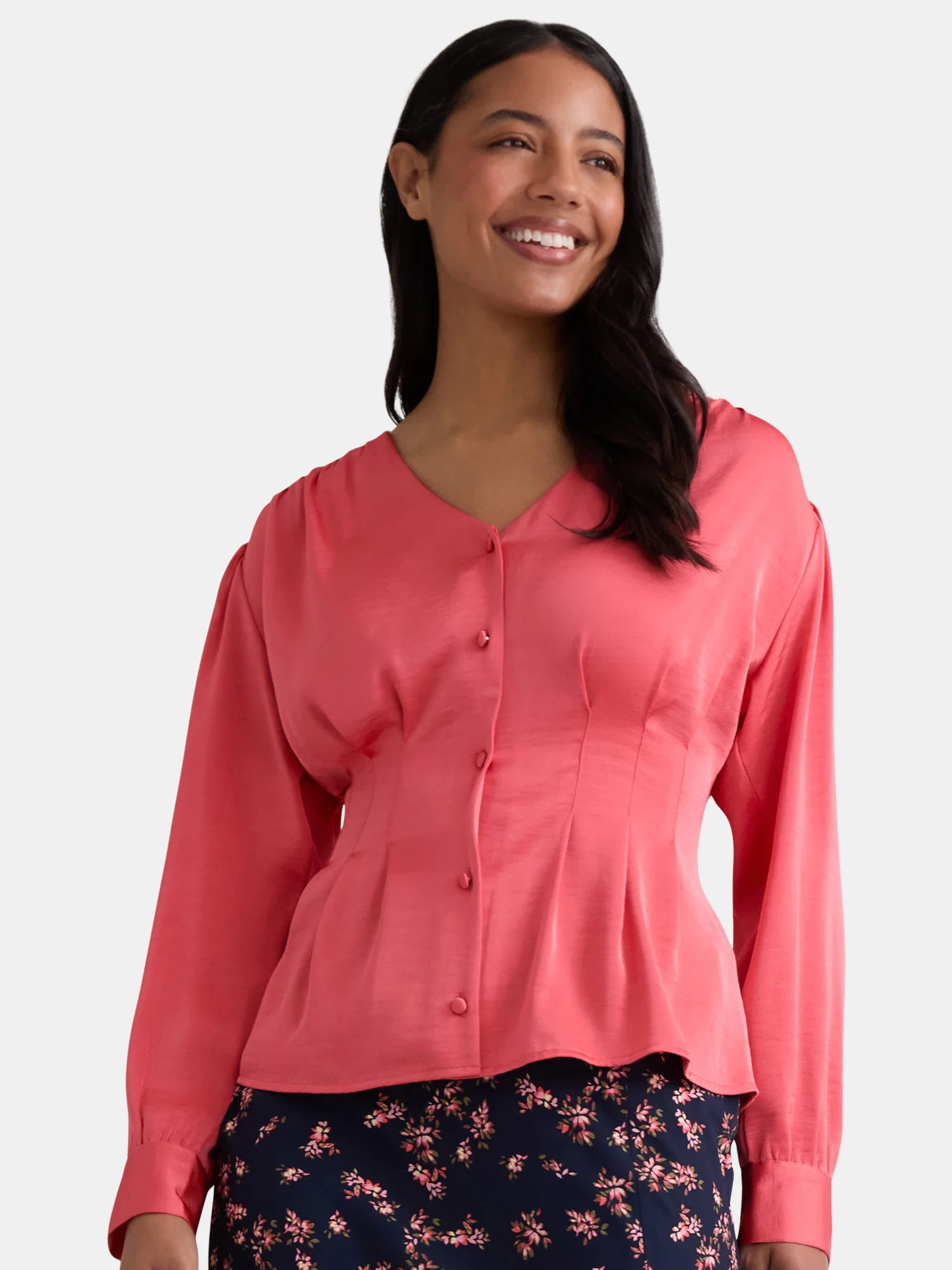 Time and Tru Women's V-Neck Fit and Flare Blouse, Sizes XS-XXXL | Walmart (US)