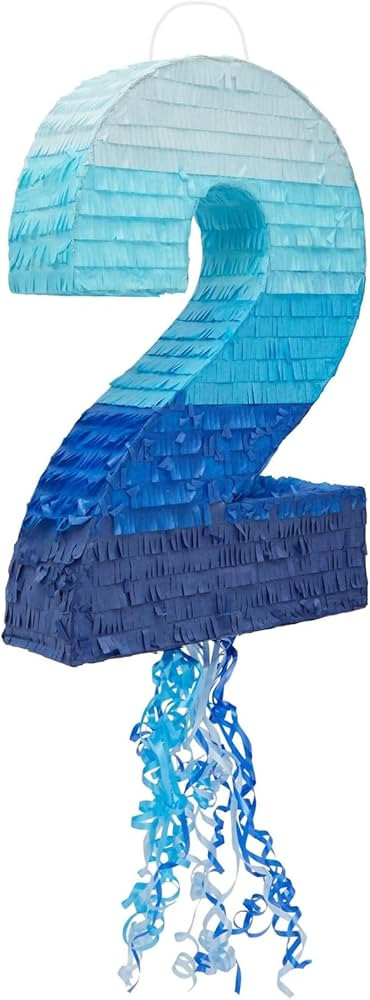 BLUE PANDA Number 2 Pinata - Pull String Pinata for Boys 2nd Birthday Party Decorations, Ombre Bl... | Amazon (US)