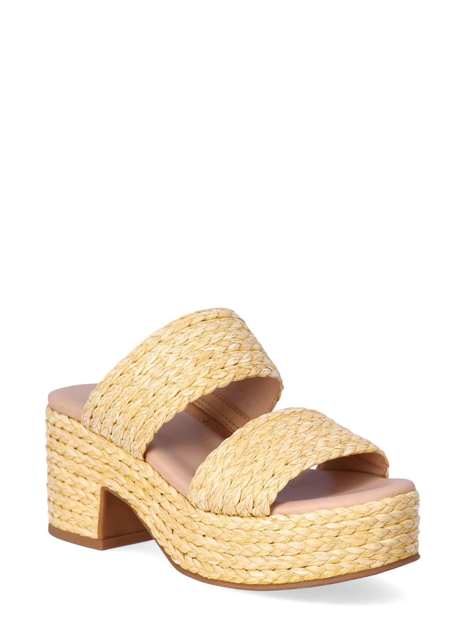 No Boundaries Women's Raffia Double Band Platform Sandals | Walmart (US)