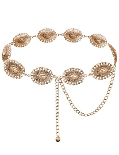 TOPACC Gold Concho Belts for Women Western Chain Belt Cowgirl Boho Belt for Dresses Jeans Country Concert Outfit | Amazon (US)