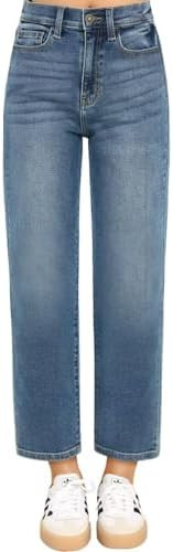 KDF Women's Cropped Straight Leg Jeans - High Waisted Jeans for Women 7/8 Length Denim Pants with... | Amazon (US)