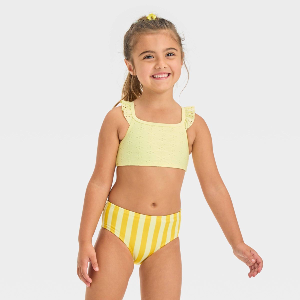 Baby Girls' Eyelet Ruffle Bikini Set - Cat & Jack™ Yellow 12M: Toddler Swimwear, UPF 50+ Protec... | Target
