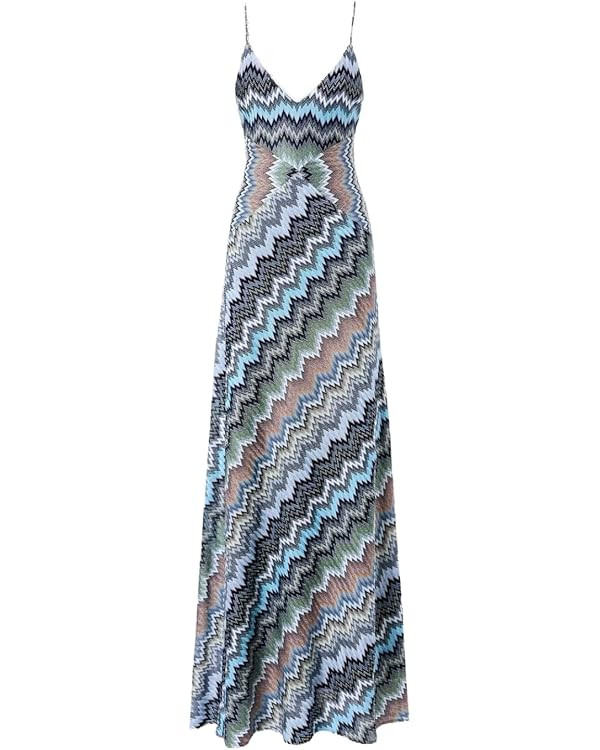 Women's Bohemian Wave Print Strap V-Neck Sleeveless Backless Slim-Fit Beach Vacation Maxi Dress | Amazon (US)