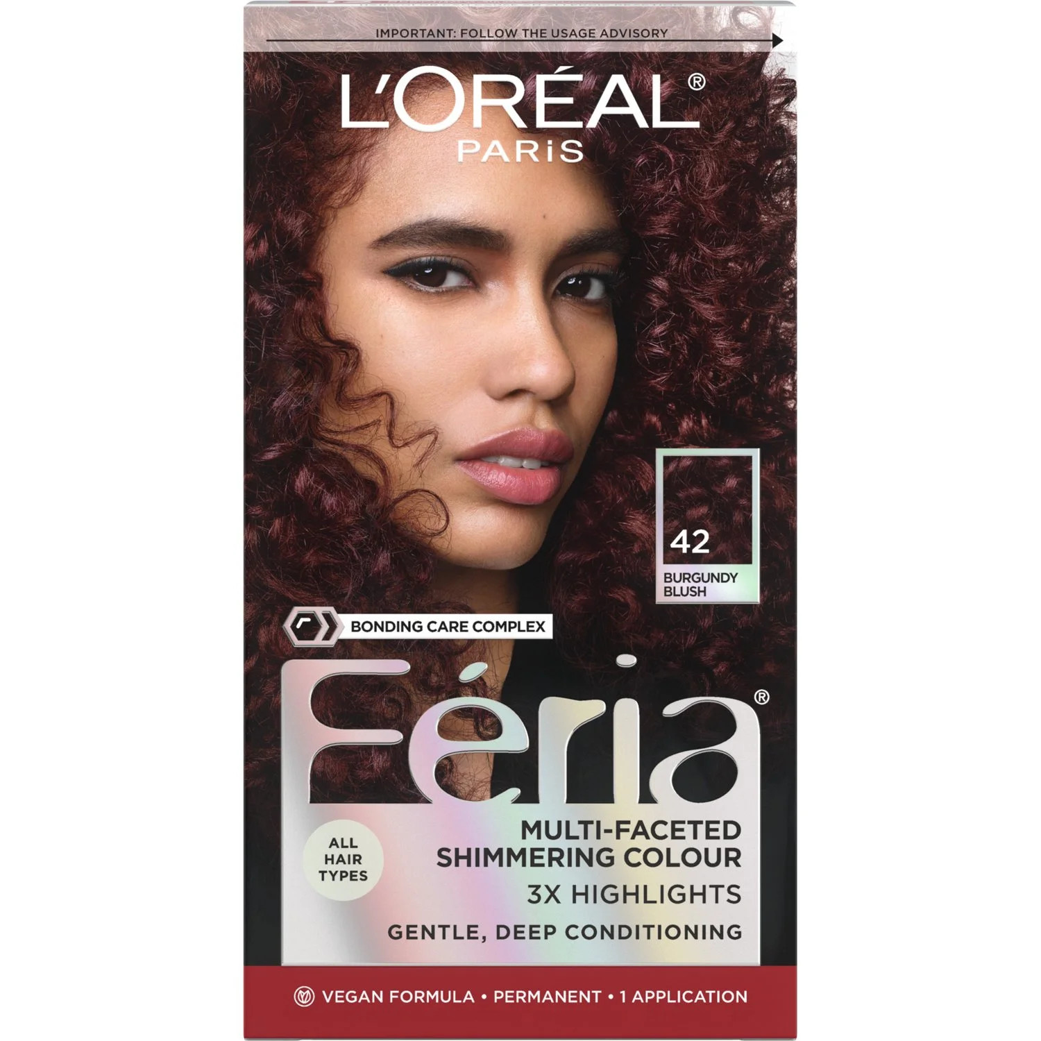 L'Oreal Paris Feria Shimmering Permanent Hair Color, 42 Burgundy Blush (Deep Reddish Brown), Unisex, 1 Kit | Walmart (US)