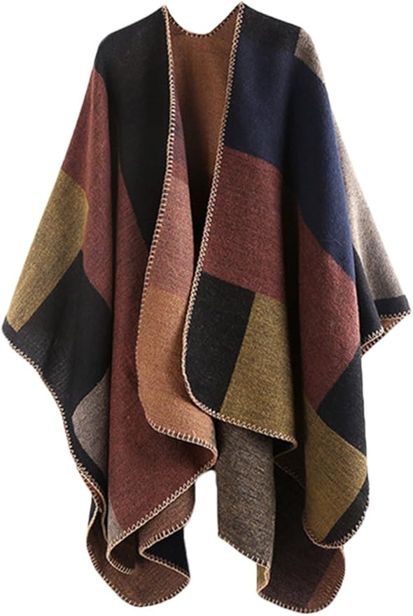 VamJump Women Poncho Open Front Blanket Shawl Capes Knitted Sweater Cardigan Wraps | Amazon (US)