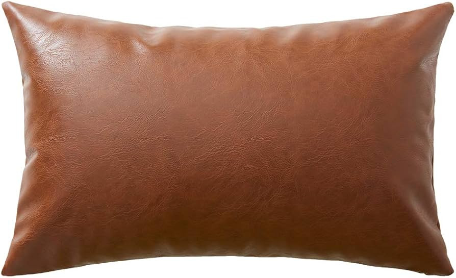 Fancy Homi Faux Leather Boho Decorative Throw Pillow Covers, Thick Modern Solid Square Cushion Ca... | Amazon (US)