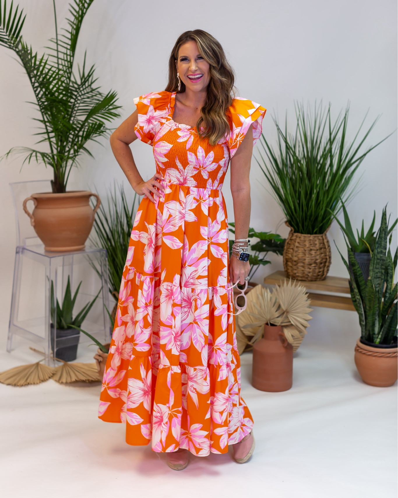 In a small far Bombay maxi and beaded dolphin earrings from shop dandy boutique - fits TTS.

#LTKstyletip #LTKSeasonal #LTKfindsunder100