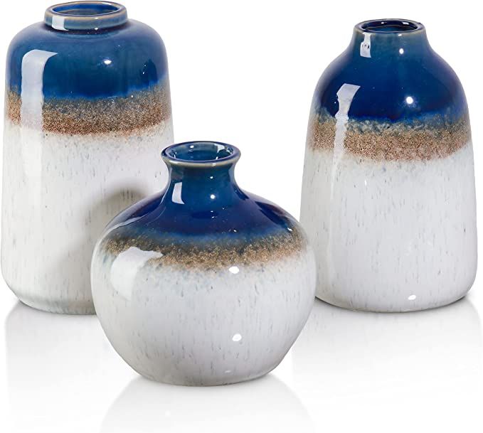 TERESA'S COLLECTIONS Modern Blue and White Ceramic Vases for Home Decor, Reactive Glazed Stonewar... | Amazon (US)