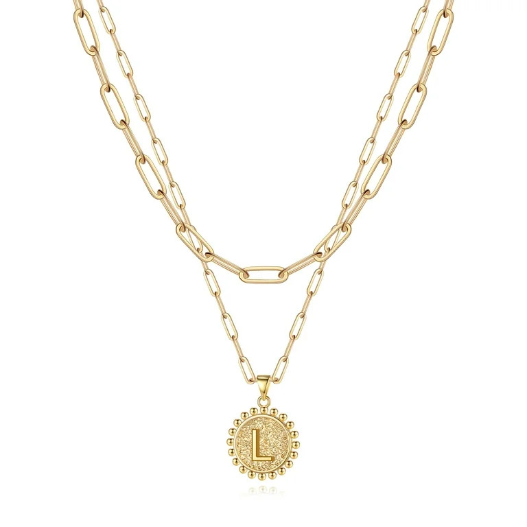 TINGN Layered Initial Necklaces for Women 14K Gold Plated Girls Dainty Layering Paperclip Choker ... | Walmart (US)