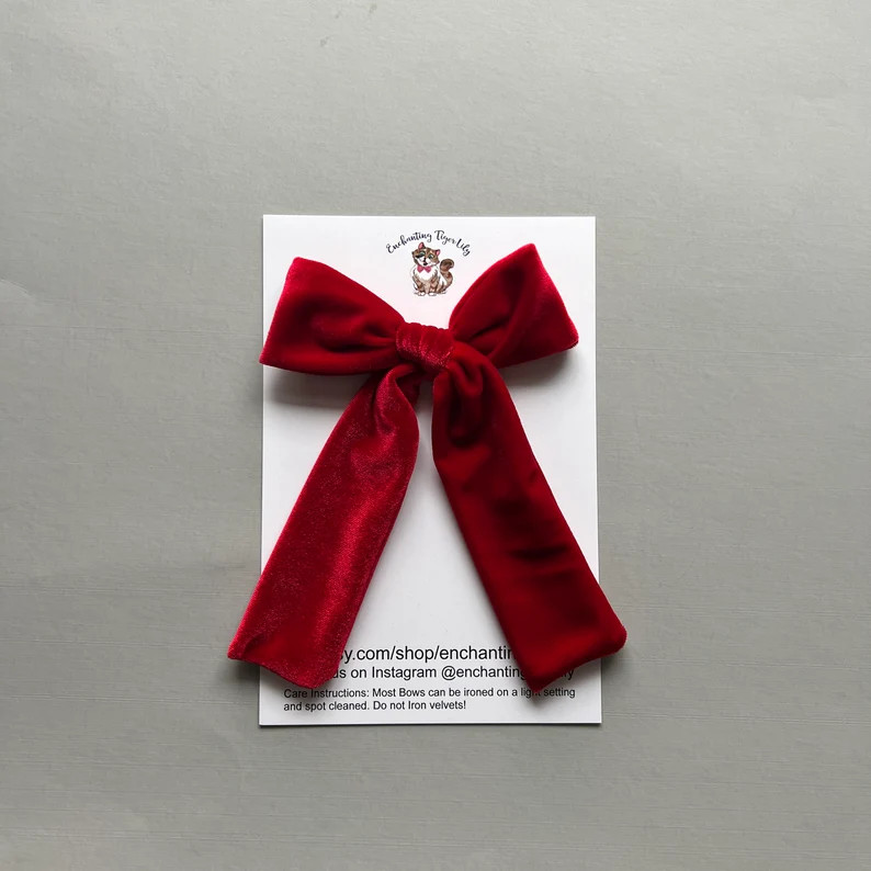 Red Velvet Hair Bow Long Hair Bow Bow for Women Big Hair - Etsy | Etsy (US)
