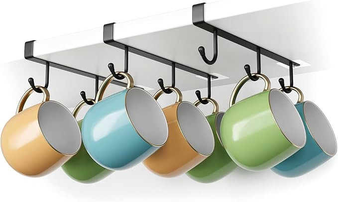 ECROCY Coffee Mug Holder Under Cabinet, 3pcs Coffee Cup Holder Only Fits Flat Shelf Without Any L... | Amazon (US)