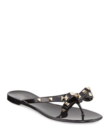 Valentino Garavani Rockstud PVC Flat Thong Sandals | Neiman Marcus