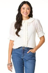 Cato Fashions | Cato Ivory Ruffled Lace Top | Cato Fashions