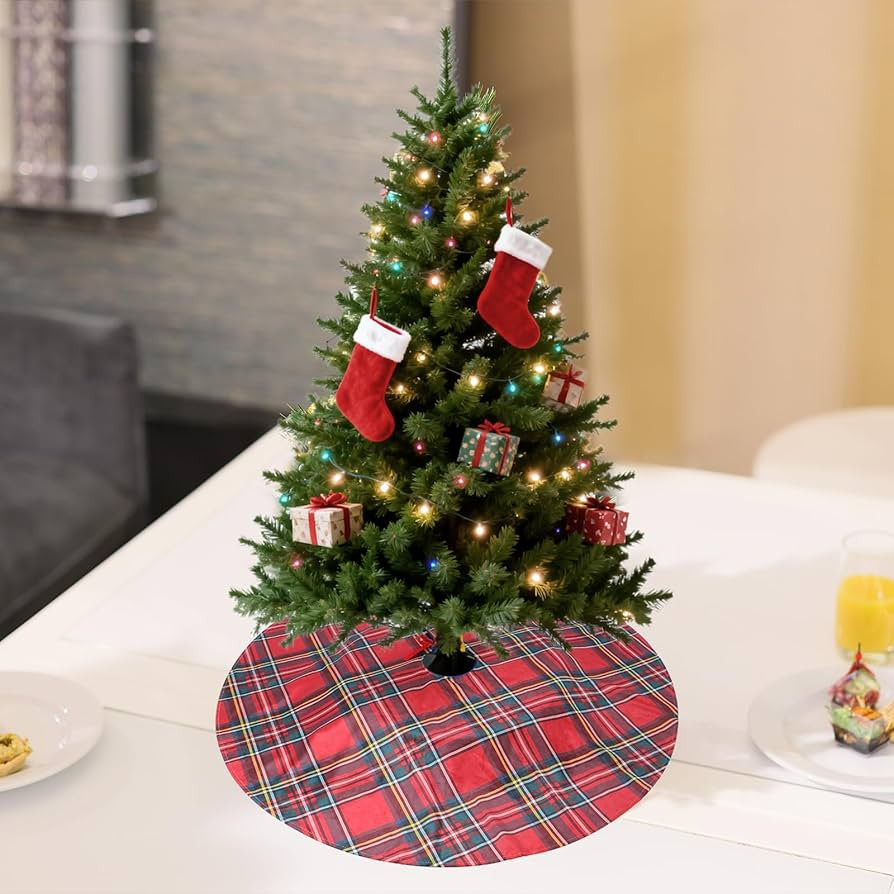 Royal Stewart Tartan Mini Christmas Tree Skirts – 15 Inch Red Plaid Tree Skirt, Classic Scottis... | Amazon (US)