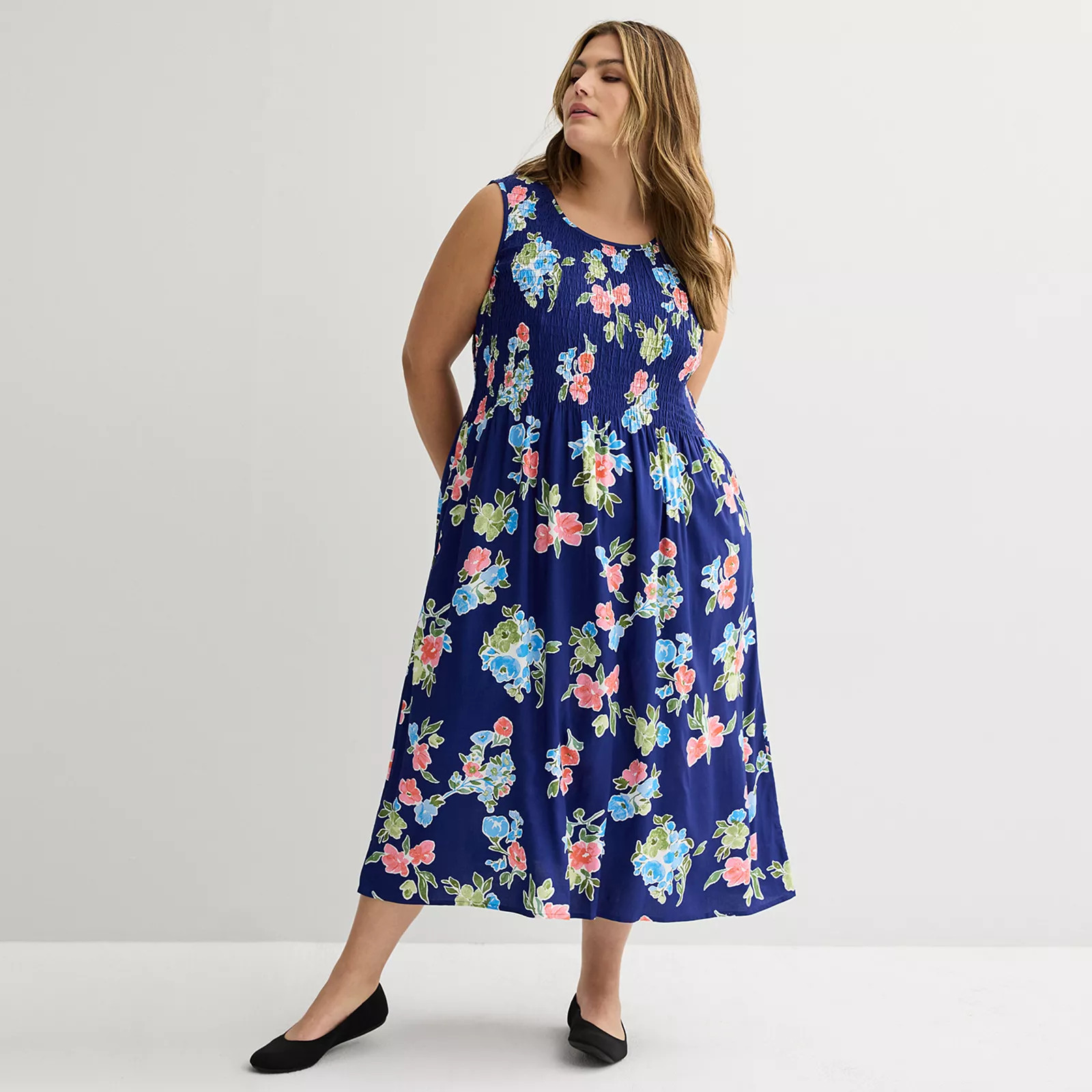 Plus Size Croft & Barrow® Smocked Midi Dress | Kohl's