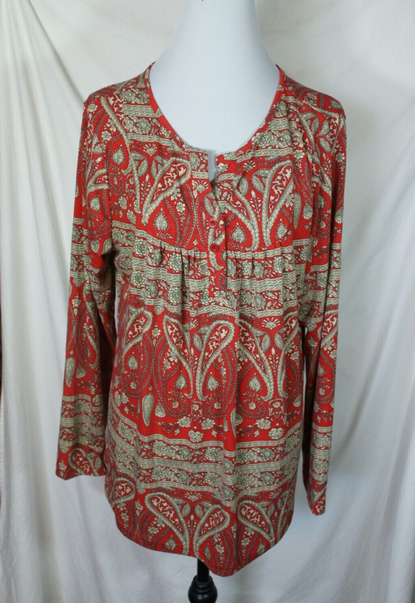 Fulbelle Red Off-White Paisly Tunic Top Women's XL Flowers Soft | eBay US