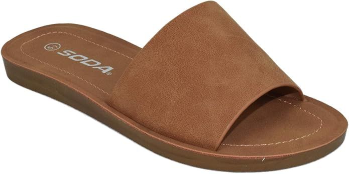 Soda Shoes Efron-S Women Flip Flops Basic Plain Slippers Slip On Sandals Slides Casual Peep Toe Beac | Amazon (US)