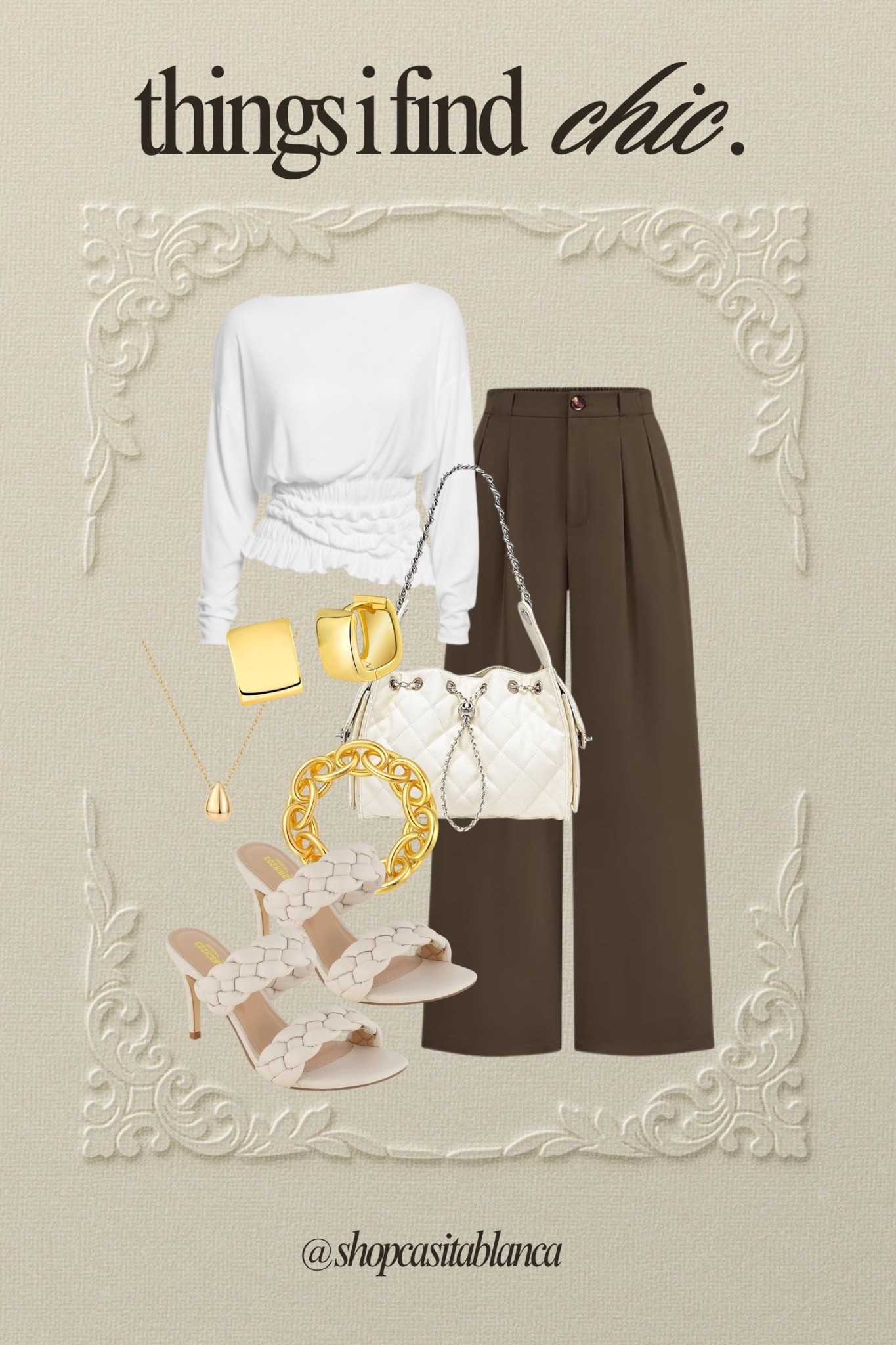 Soft, tailored, and quietly chic ✨
A look that feels elevated without trying—flowy trousers, a romantic top, and gold accents that pull it all together. Neutral, timeless, and very much my vibe.🤍

#ChicStyle #NeutralOutfits #AmazonFashion #AmazonStyle #LTKStyle #LTKFinds #EverydayChic #ClassicStyle #MinimalStyle #AffordableFashion 

#LTKBeauty #LTKSeasonal