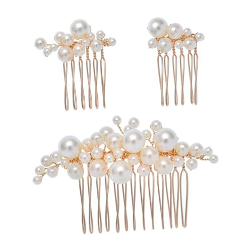 GOOHOCHY Bridal Pearl Hair Comb Set 3 Pieces Gold Tone Side Combs Wedding Hair Accessories for Brides Headpieces for Women | Amazon (US)